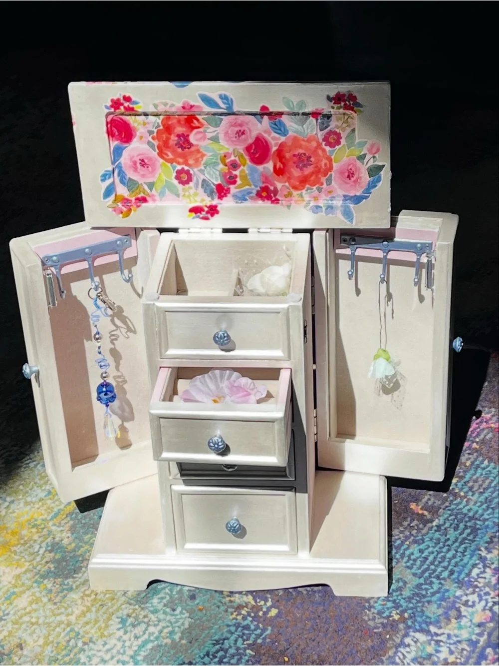 hand restored floral cottage core jewelry box